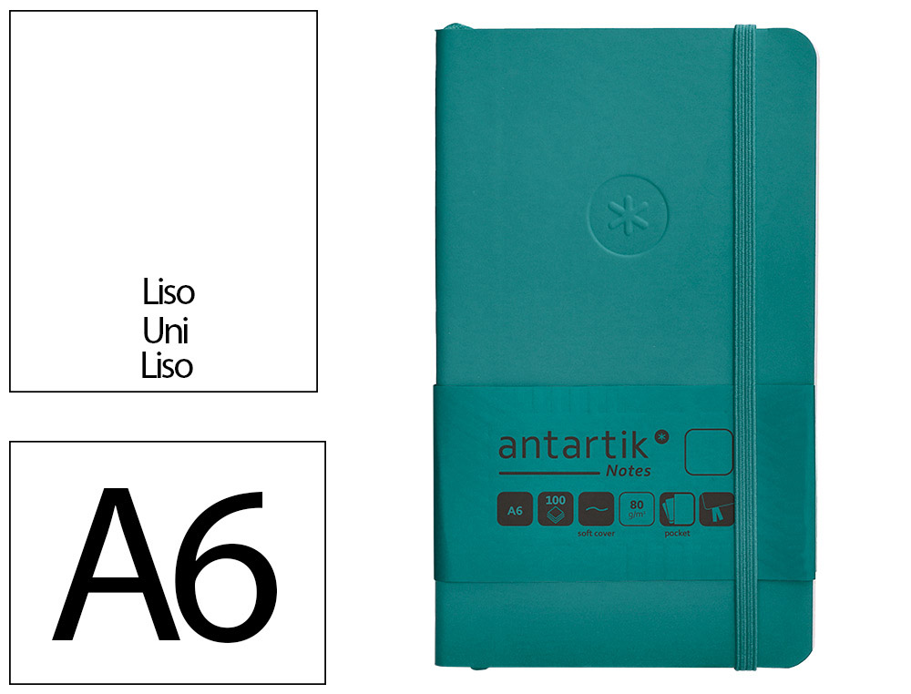 CADERNO COM ELASTICO ANTARTIK NOTES CAPA MOLE A6 LISO VERDE AGUA-MARINHA 100 FOLHAS 80 GR FSC