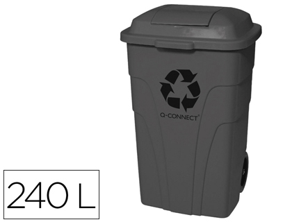 CONTENTOR DE LIXO Q-CONNECT PLASTICO COM 2 RODAS COR CINZA COM CAPACIDADE PARA 240 LITROS