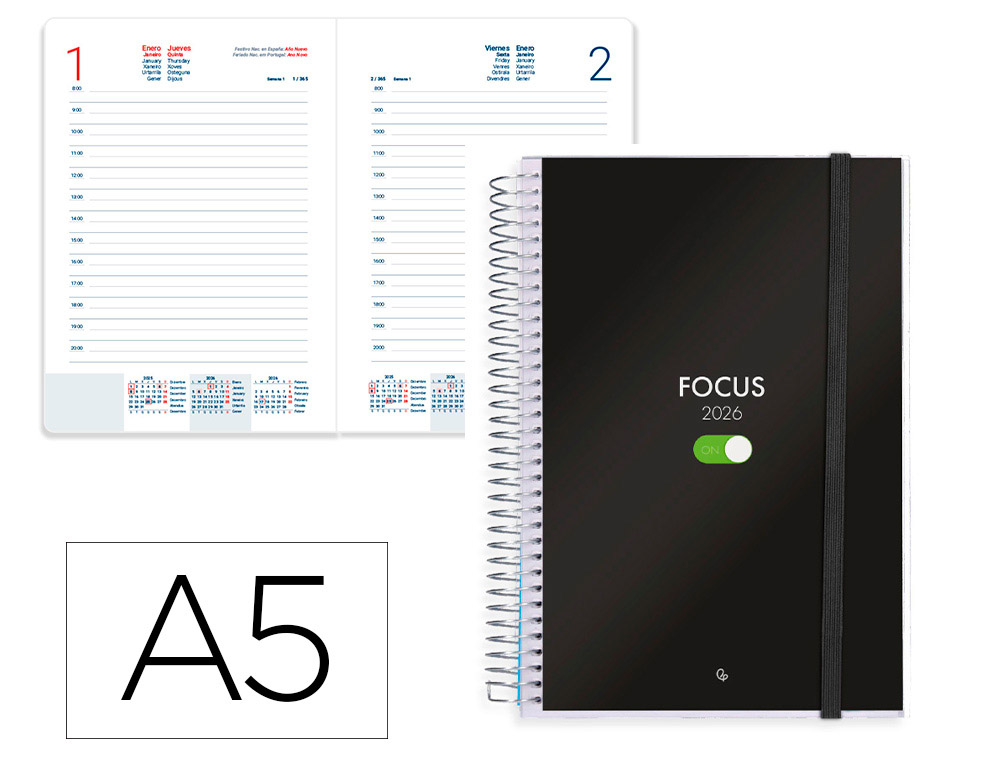 AGENDA ESPIRAL LIDERPAPEL TINOS A5 2026 DIA PAGINA DESIGN 1 PAPEL 70 GR FSC